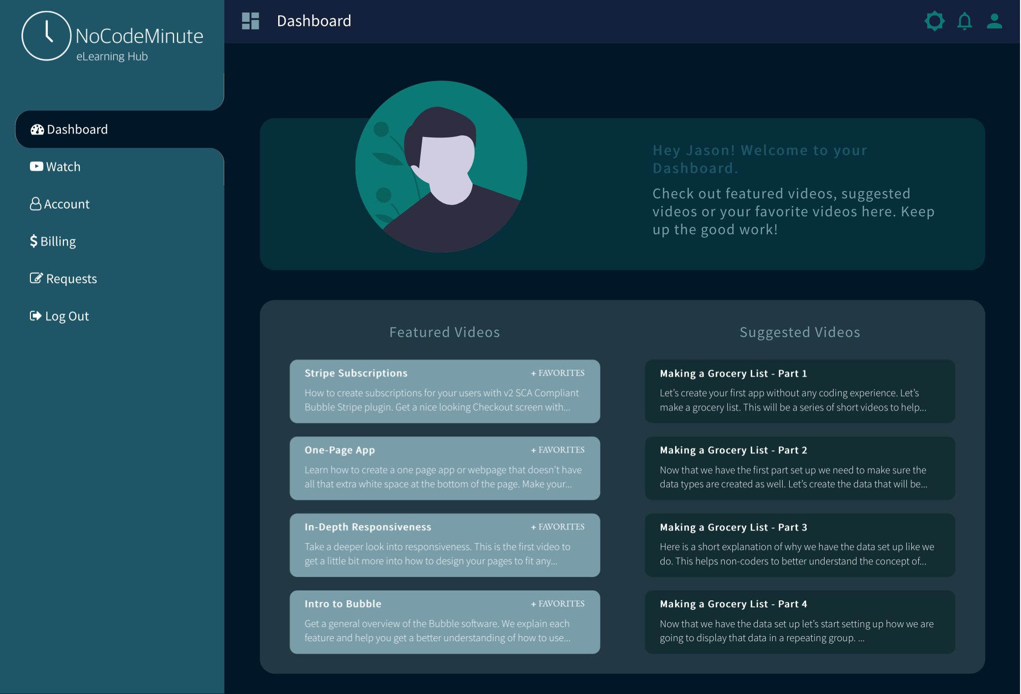 NoCodeMinute's member dashboard.