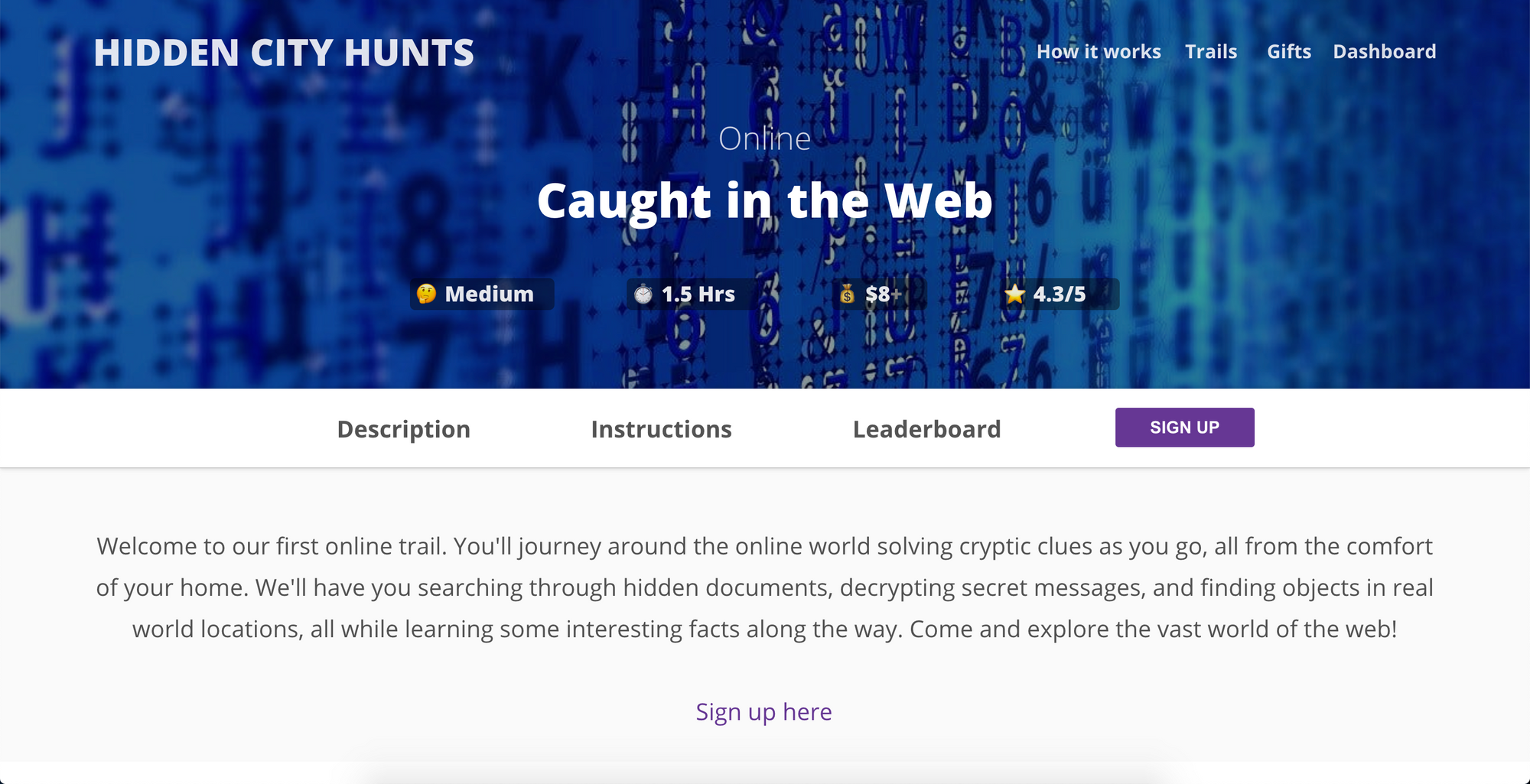 Hidden City Hunt's online trail description.
