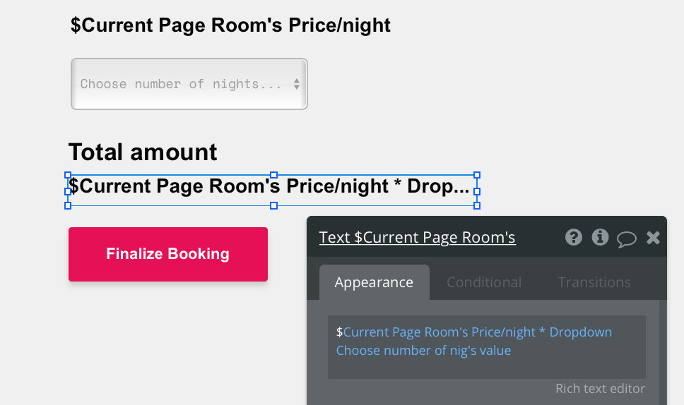Displaying the total price of an Airbnb booking