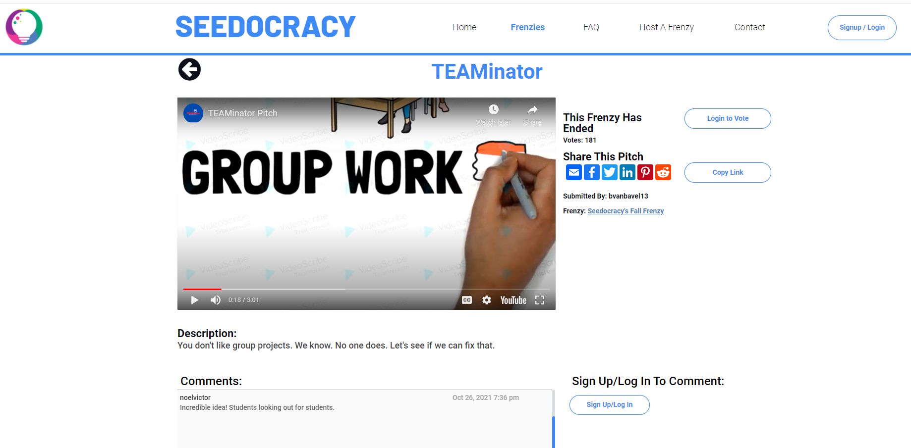 A recent winning idea in a virtual pitch competition on Seedocracy
