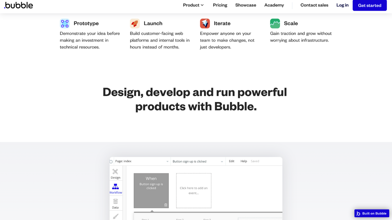 Design your app prototype with Bubble's powerful drag-and-drop editor.