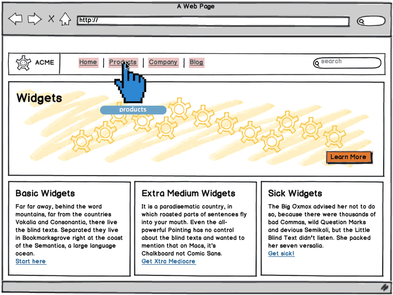 Users can create click-through prototypes with links.