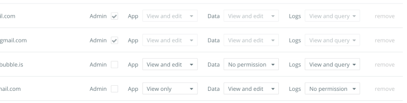 Bubble screen where user permissions are controlled.