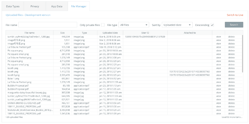 Bubble.io file manager.