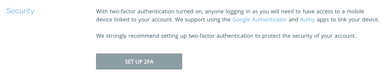 Two-factor authentication settings in Bubble.