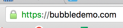 Browser search bar with the address Bubble Demo dot com.