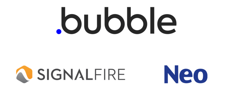 Logos for Bubble.io, Signalfire, and Neo.