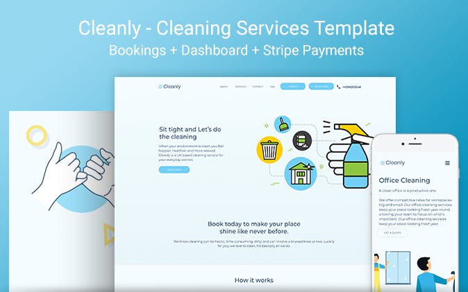 Cleanly's cleaning service template. 