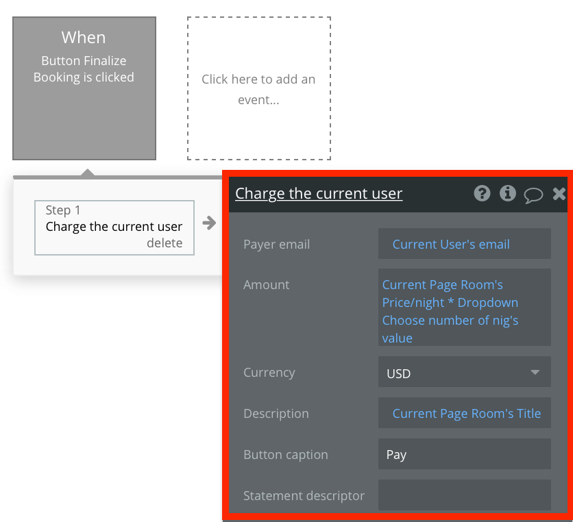 Creating a Stripe payment using Bubble’s no-code workflow editor