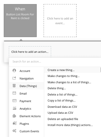 Bubble no code AirBnb clone tutorial walkthrough - new data workflow.