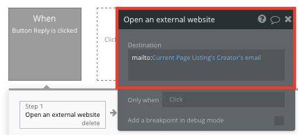 External website workflow settings in Bubble editor.