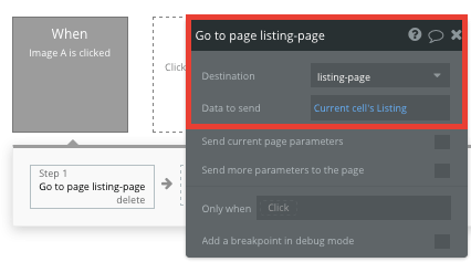 Page listing workflow settings in Bubble editor.