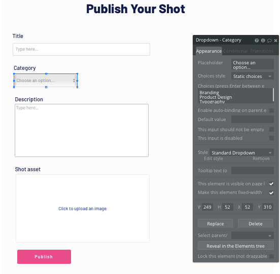 Configuring dynamic shot inputs in Bubble’s no-code platform