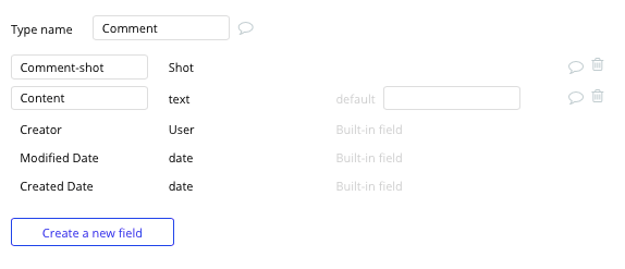 Comment data type in Dribbble’s no-code clone