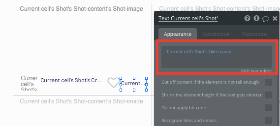 Using Bubble’s no-code platform to display the count of likes on a Dribbble shot