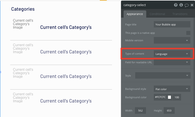 Bubble no code Duolingo clone tutorial language page configuration