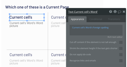 Displaying a dynamic list of words in a no-code Duolingo clone