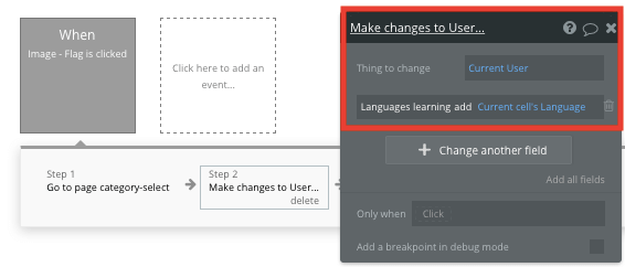 Adding a language to a users list inside a Duolingo clone app