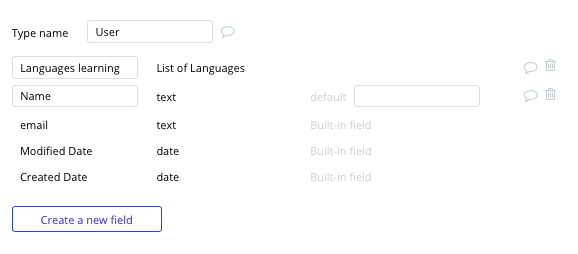 Bubble no code Duolingo clone tutorial with user data type and fields