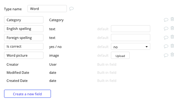 Bubble no code Duolingo clone tutorial with word data type and fields