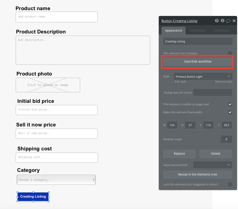 Bubble No Code Ebay Clone Walkthrough Tutorial - create listing.