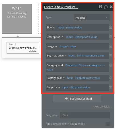 Bubble No Code Ebay Clone Walkthrough Tutorial - create new product workflow.