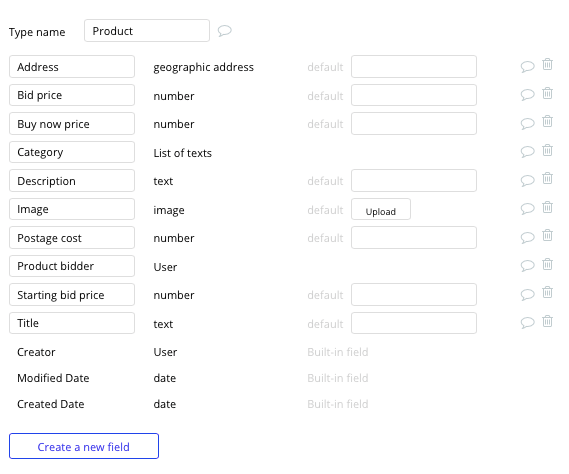 Bubble No Code Ebay Clone Walkthrough Tutorial - product fields.