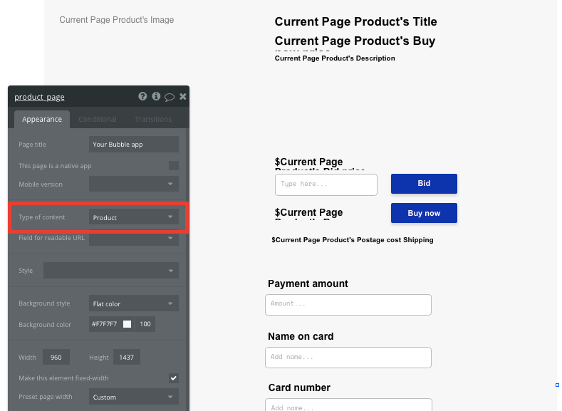 Bubble No Code Ebay Clone Walkthrough Tutorial - product page settings.