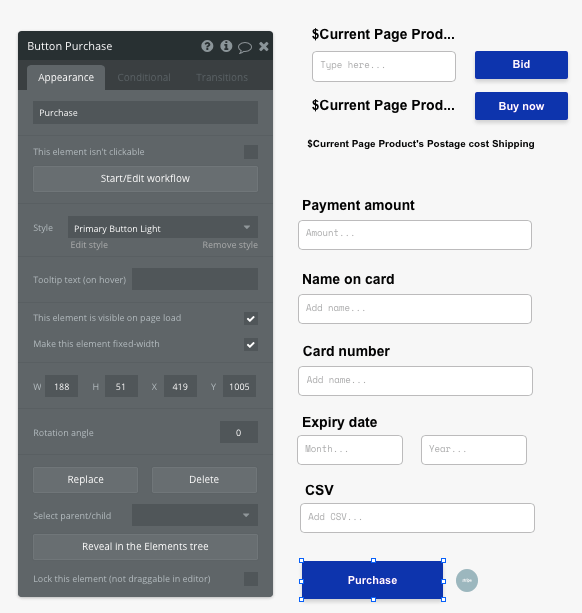 Bubble No Code Ebay Clone Walkthrough Tutorial - purchase button.