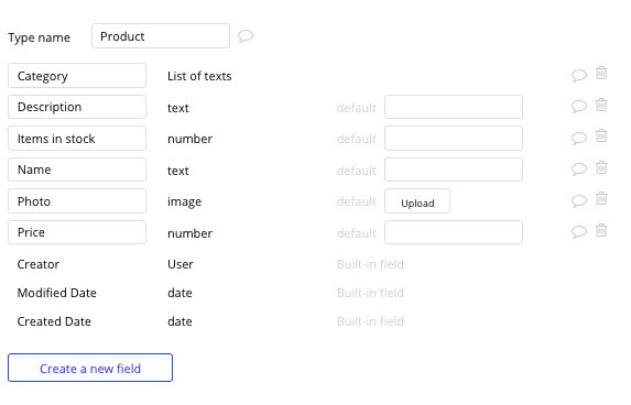 Bubble Etsy Clone Product Data Type and Fields