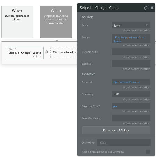 Bubble No Code Etsy Clone Stripe Walkthrough - stripe charge workflow.