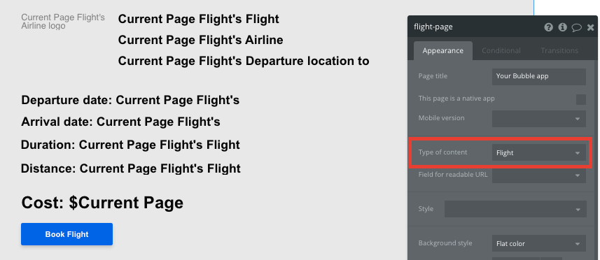 Bubble No Code Expedia clone walkthrough tutorial - flight property.