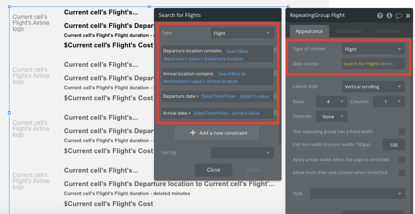 Bubble No Code Expedia clone walkthrough tutorial - search for flights.