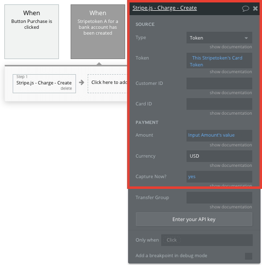 Bubble No Code Expedia Stripe walkthrough tutorial - stripe charge workflow.