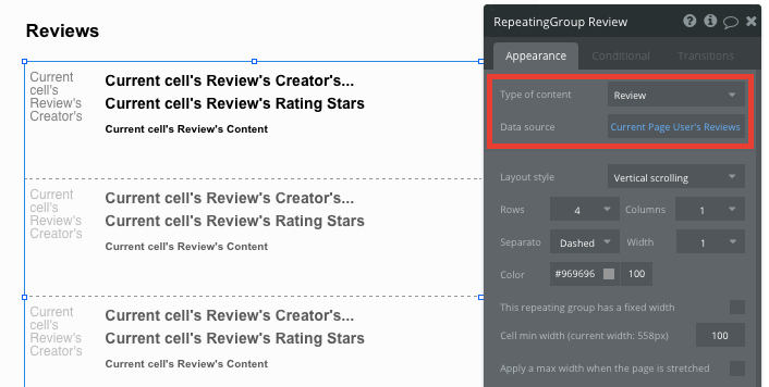 Bubble Repeating Group Tutorial for No Code Review Page