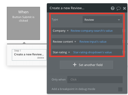 Bubble Glassdoor Clone Tutorial Walkthrough - create new review.