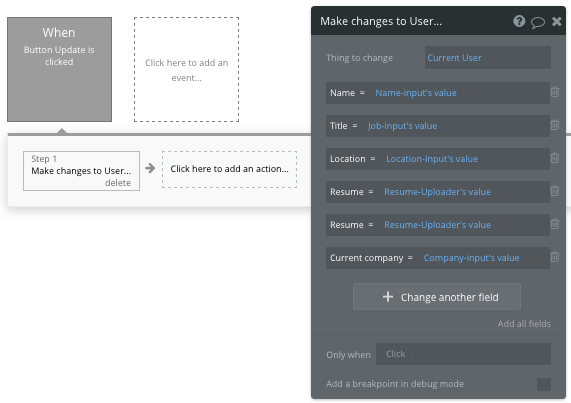 Bubble Glassdoor Clone Tutorial Walkthrough - user change workflow.