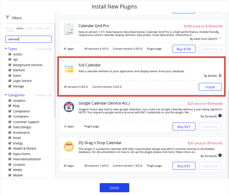 Bubble Free Plugins Calendar