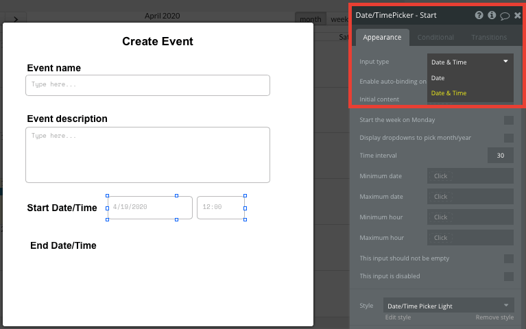 Bubble Tutorial Calendar App Clone Create Event Popup Element