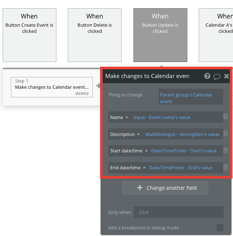 Bubble No Code Gcal App Clone Edit Event Workflow Change Fields