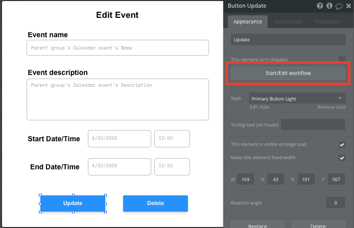Bubble No Code Gcal App Clone Edit Event Start Workflow Tutorial