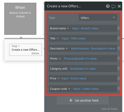 Bubble No Code Groupon Clone Walkthrough - new offer data fields.