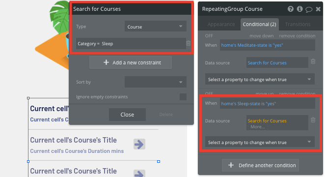 Creating element conditions based on an application state in Bubble