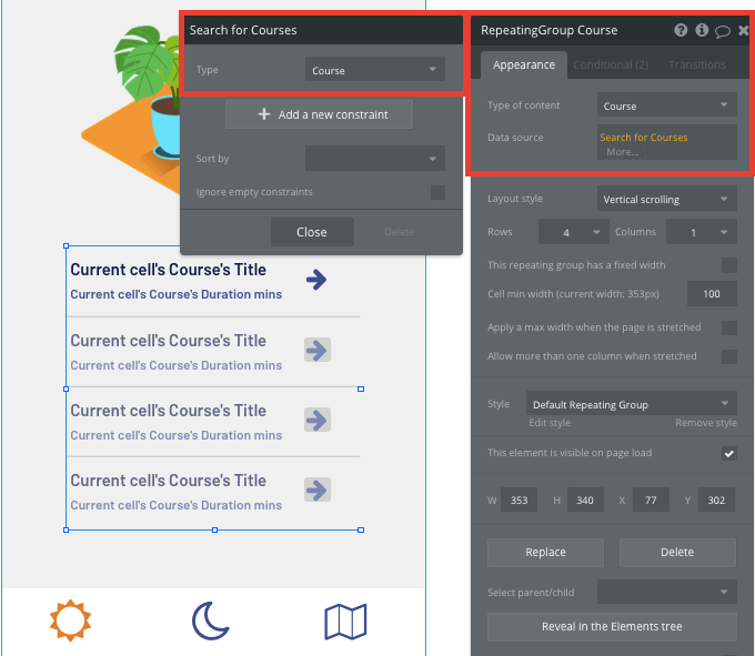 Displaying a list of Headspace course in Bubble’s clone app