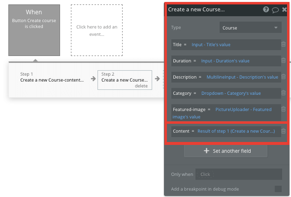 Creating a new Headspace course in Bubble’s no-code editor