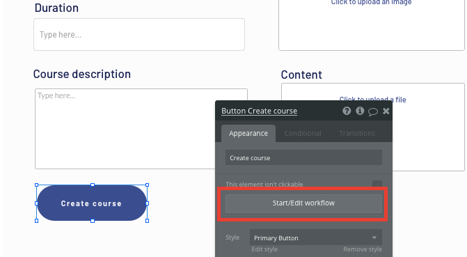 Creating a new workflow in Bubble’s no-code platform