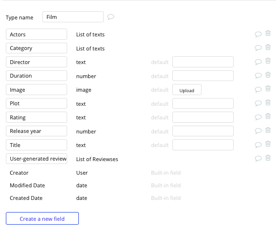 Bubble No Code IMDb Clone Walkthrough Tutorial - film fields.