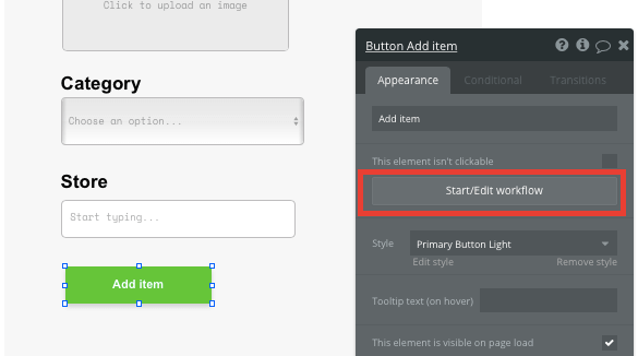 Bubble No Code Instacart clone tutorial walkthrough - add item.