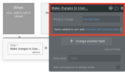 Bubble No Code Instacart clone tutorial walkthrough - user change.