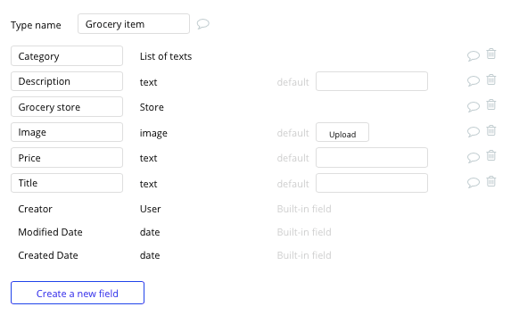 Bubble No Code Instacart clone tutorial walkthrough - item data.